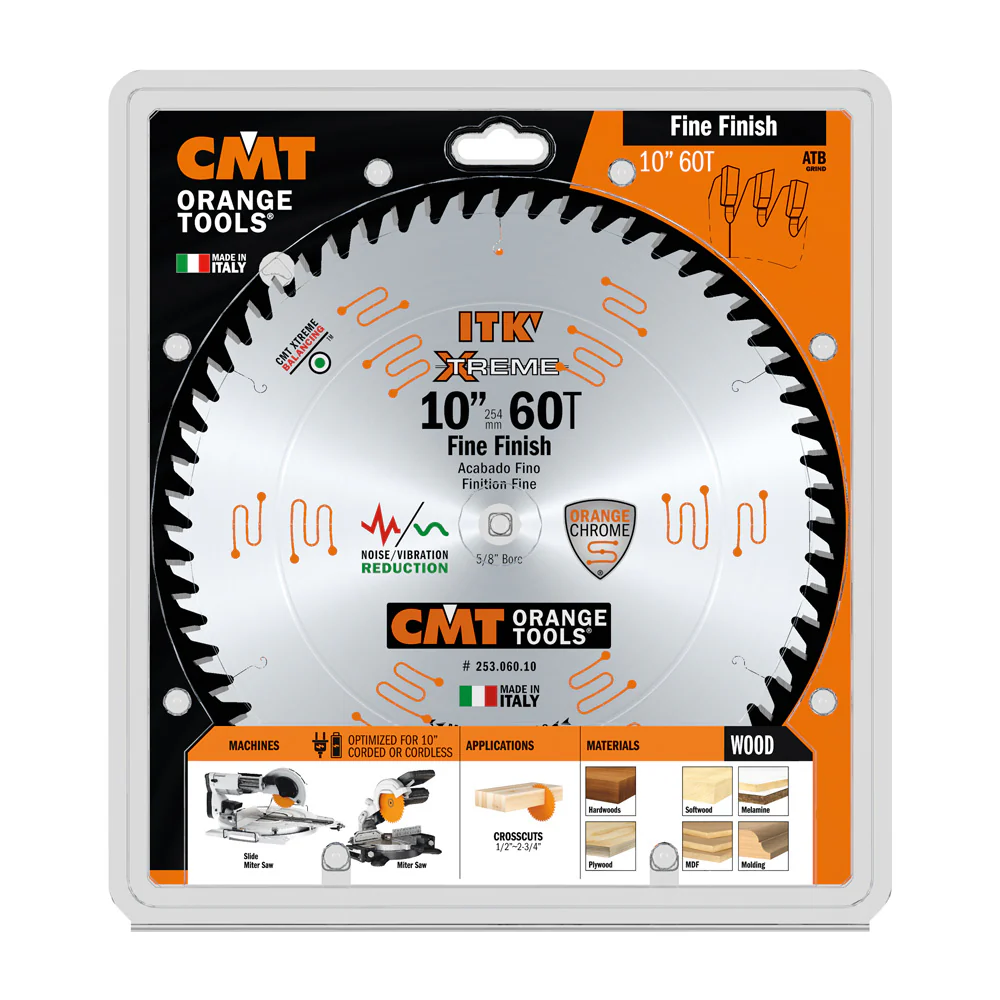CMT Orange ITK Ultimate Cross Cut Saw Blade 10" x T60 ATB with 5/8-Inch Bore (0.098" Thin Kerf) - Image 2