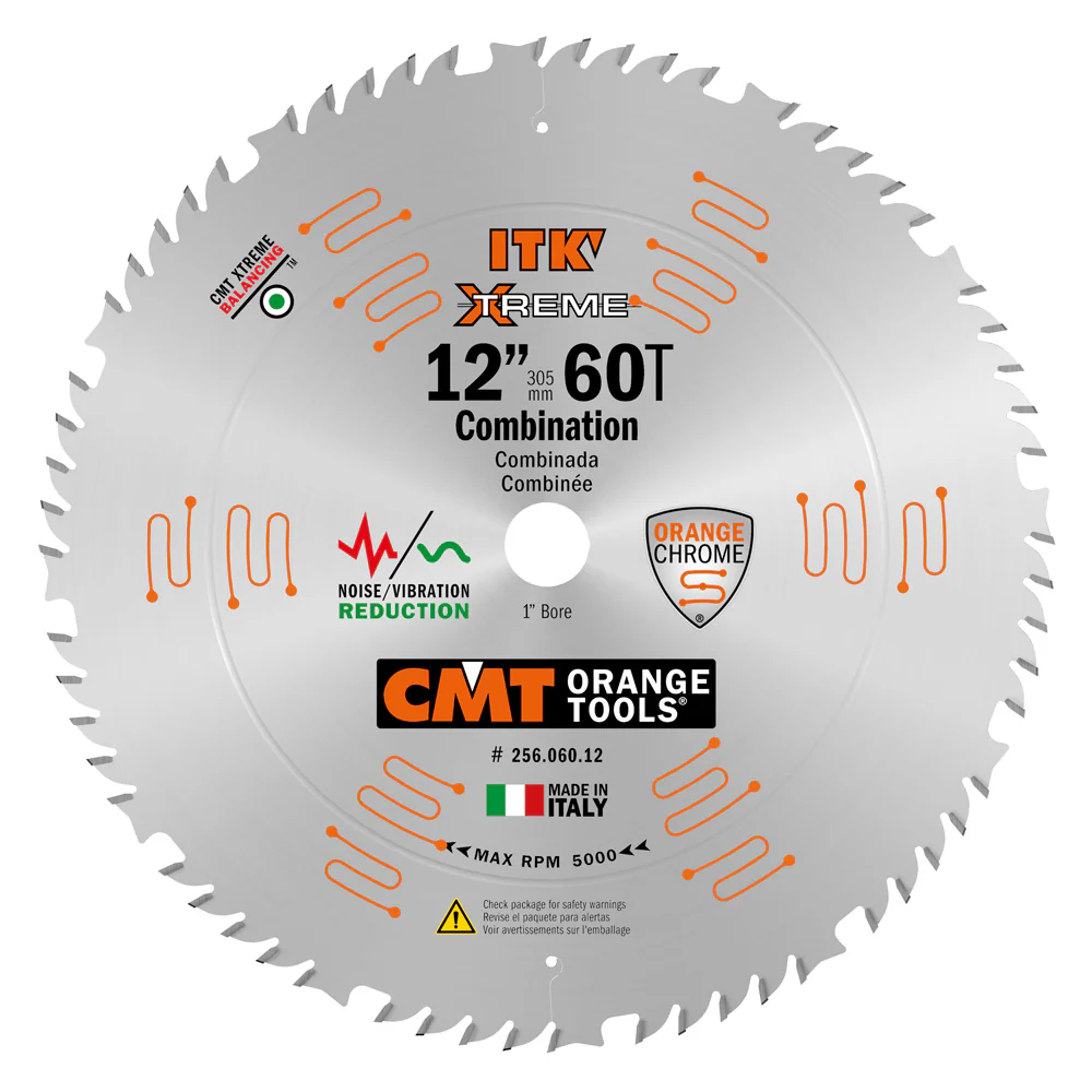 CMT Orange ITK Combination Saw Blade 12" x T60 1FTG+4ATB Grind with 1-Inch Bore (0.110" Thin Kerf) - Image 5