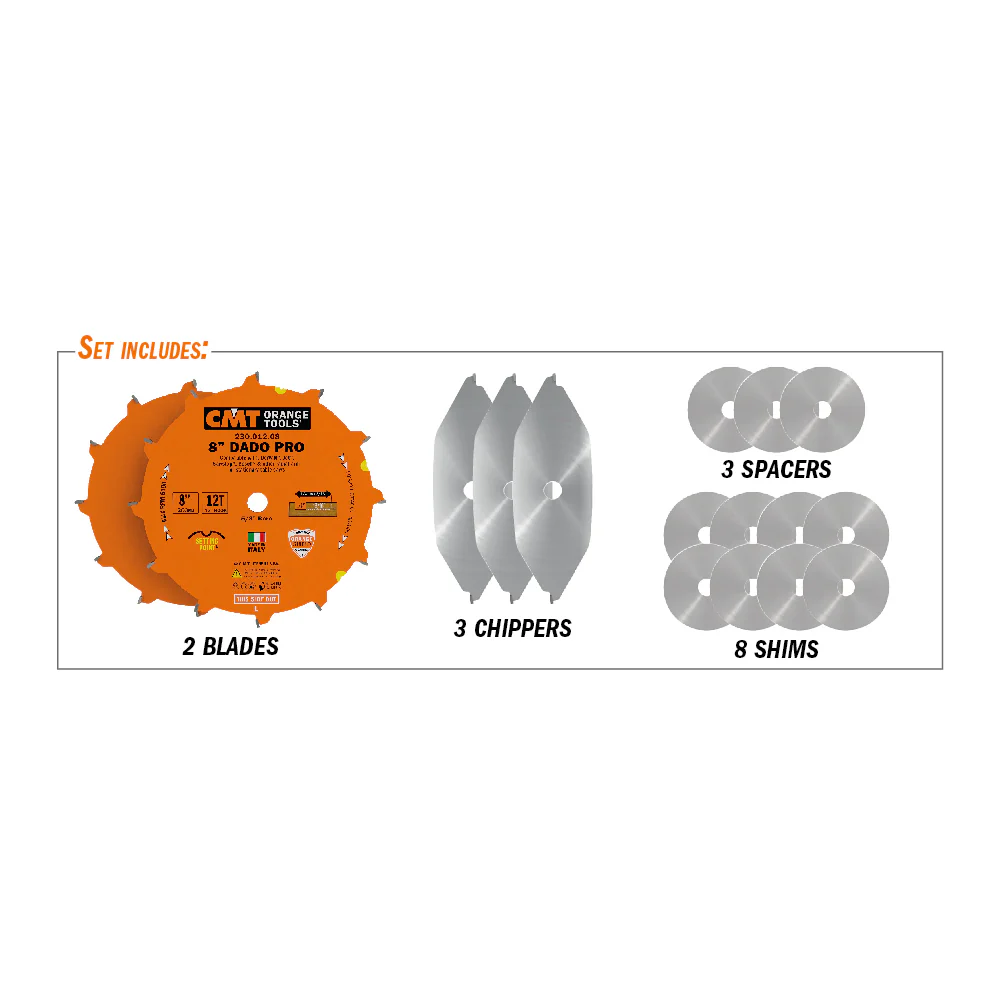 CMT Orange Precision Dado Blade Set 8" x T12 FTG+ATB - Image 5