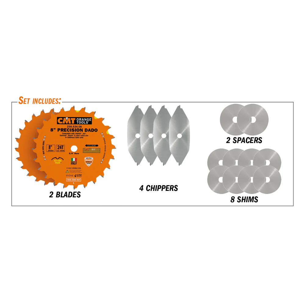 CMT Orange Precision Dado Blade Set 8" x T24 FTG+ATB - Image 3