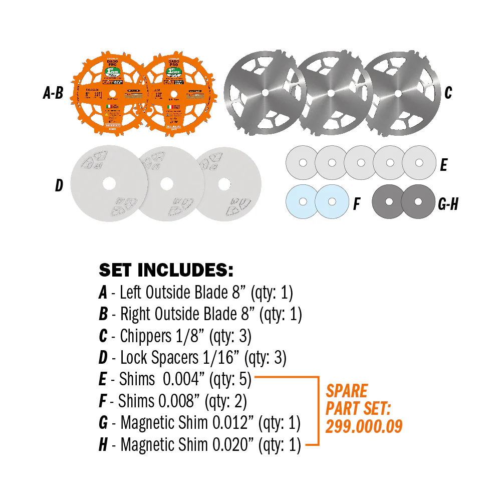 CMT Orange Tools Locking Precision Dado Blade Set 8" X T12 FTG+ATB - Image 4