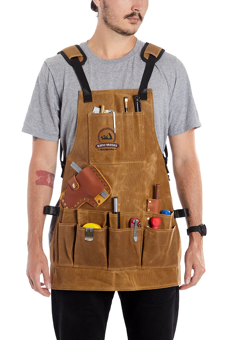 The Katz-Moses Unisex 20 oz Waxed Canvas Woodworking Tool Apron (XS/SM/MED/SLIM) - Image 12